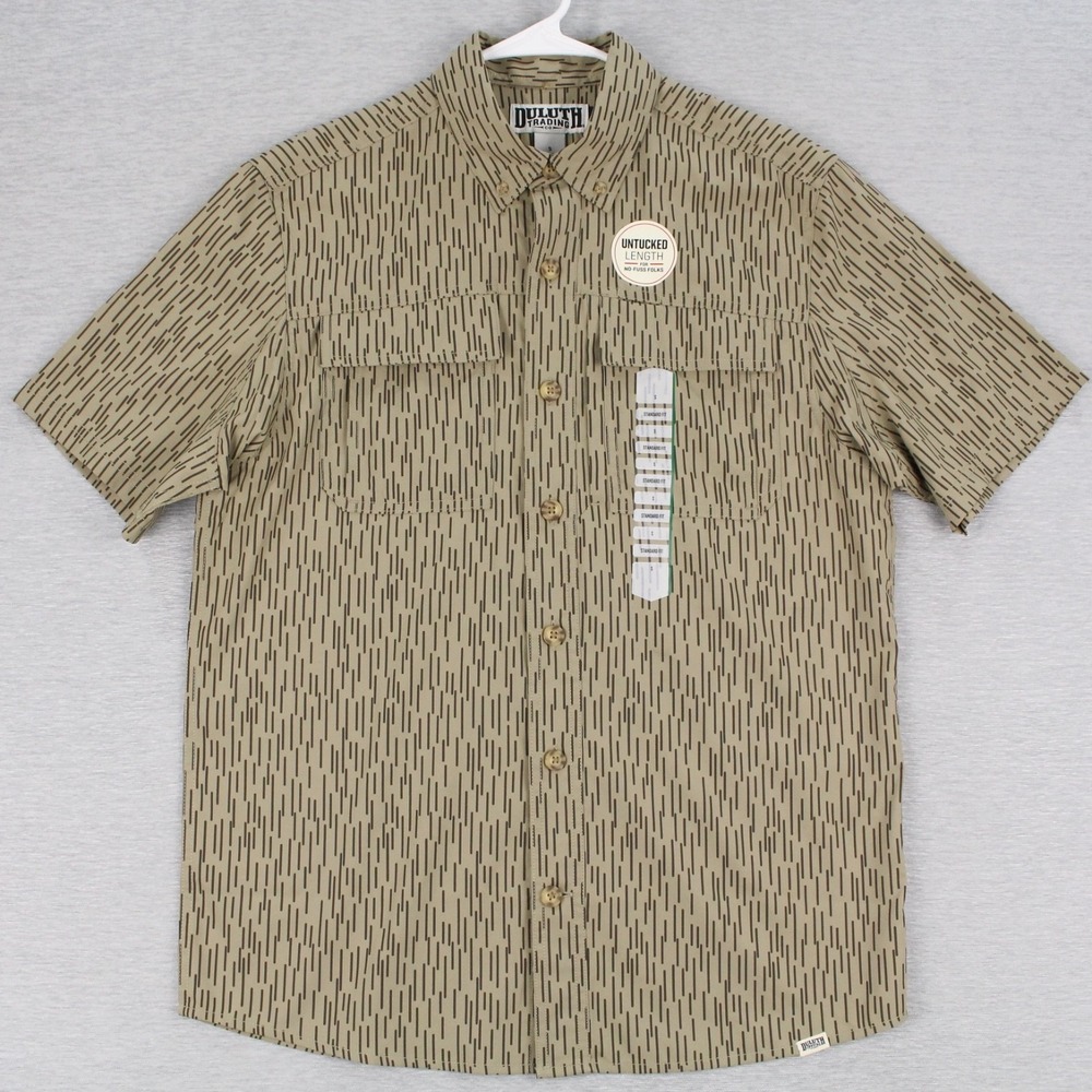 Duluth Trading Action Short Sleeve Shirt Mens S Khaki Rain Standard Fit NEW